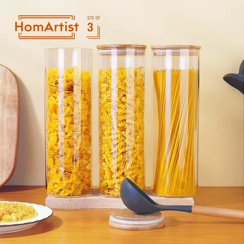 Vista 4 de HomArtist Contenedores grandes de vidrio para harina y azúcar, 180 onzas x 2 y 3 79 onzas x 3 [juego de 5], recipientes de vidrio