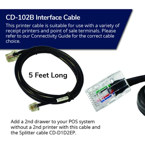 Vista 5 de APG Cable de interfaz de impresora CD-102B Cable para conexión de cajón de efectivo a impresora 1 x RJ-12 macho - 1 x RJ-45 macho Se conecta