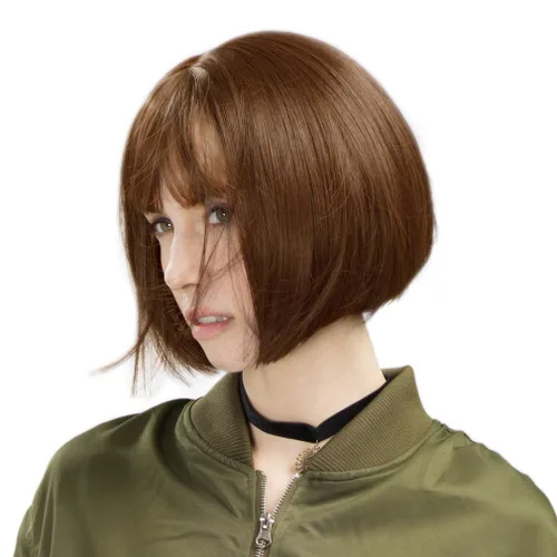 Vista 13 de REECHO peluca corta con flequillo, de cabello sintético, para cosplay, para mujeres