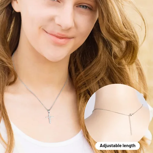 Vista 2 de Nljihkure Collar de cruz chapado en oro de 14 quilates para mujer, gargantilla de cruz pequeña, regalo para niños y niñas, collar de joyería