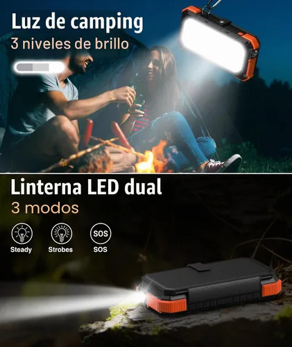 Vista 5 de BLAVOR Cargador solar, PD 18 W, carga rápida, 20000 mAh, con 4 paneles plegables, cargador USB C portátil con linterna de campamento, mosquetón