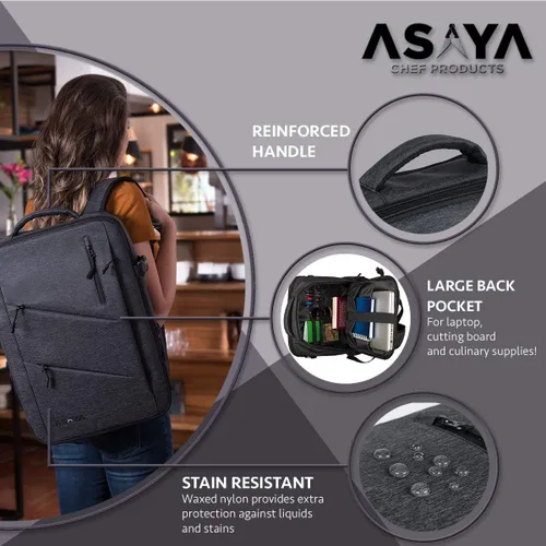 Vista 15 de Asaya Mochila para cuchillos de chef con bolsa enrollable de 20 bolsillos, más de 30 bolsillos para cuchillos, cuchillos no incluidos (marrón)