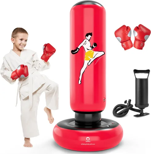 Vista 8 de QPAU Kids Punching Bag Toy with Boxing Gloves, 66 Inch Larger Stable Kids Inflatable Boxing Bag Set, Gifts for Boys & Girls Age 6-12, for Practicing