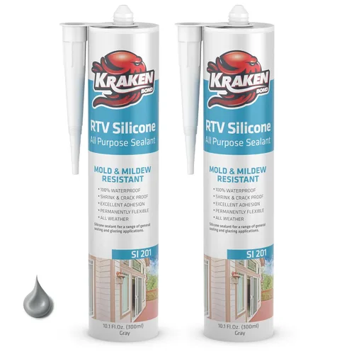 Vista 44 de Kraken Bond Sellador de silicona negro resistente al agua Cartucho de 100 a 10 onzas líquidas, RTV silicona para calafatear cocina y baño, todo uso