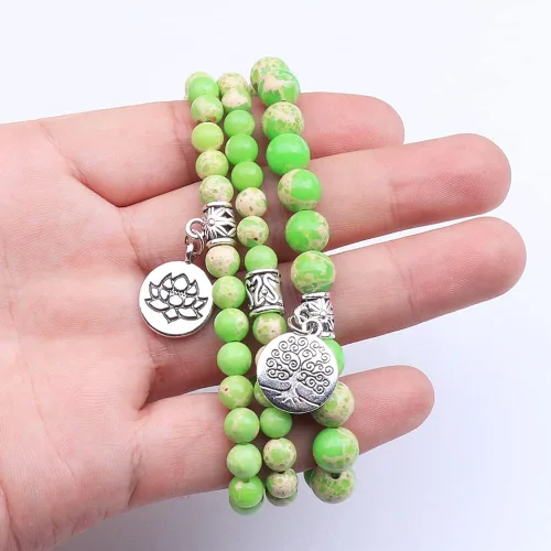 Vista 4 de UEUC 7 - Brazalete curativo de 7 chakras de hematita para mujer, juego de brazalete difusor con dije de flor de loto para yoga o reiki, brazalete
