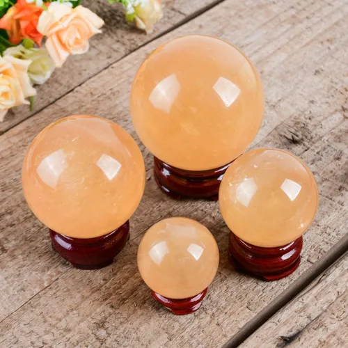 Vista 3 de Escultura de esfera de adivinación de cristal curativo de citrino natural con soporte de madera Feng Shui Chakra Aura, decoración de escritorio