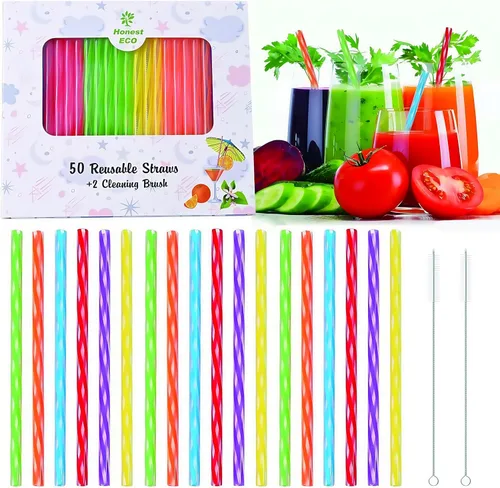 Vista 7 de Pajitas de plástico resistentes, palitos cortos para revolver, pajitas reutilizables para beber con 2 limpiadores de pajitas para vasos
