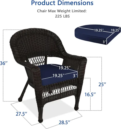 Vista 3 de Jeco Silla de mimbre con cojín azul, juego de 2, expreso Espresso/W00201_2-fs011-cs