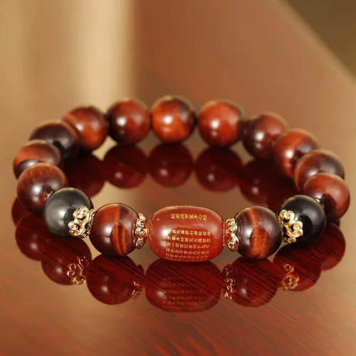Vista 4 de Jewever Pulsera de triple protección Feng Shui Healing Stretch- Ojo de tigre - Obsidiana - Sutra ágata cuentas 0.472 in Piedra Unisex Joyería, Gema