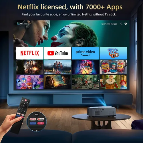 Vista 2 de [Compatible con Netflix y Dolby Audio] Proyector inteligente con WiFi6 y Bluetooth5.3, enfoque eléctrico y corrección automática keystone