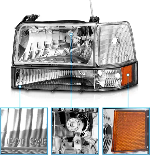 Vista 3 de AmeriLite Para Ford F150 F250 F350 Bronco Truck Chrome 1992-1996 Conjunto de faros delanteros de repuesto con juego de lámparas de esquina
