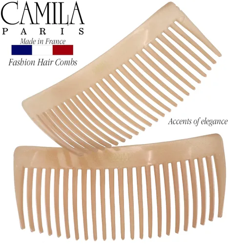 Vista 4 de Camila Paris CP3022 - Peines laterales franceses grandes, curvados, beige con torsión francesa para el cabello, decorativas, pinzas de sujeción