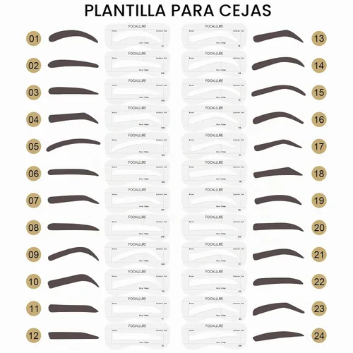 Vista 5 de FOCALLURE Kit de sellos de cejas y plantillas para cejas, 24 formas reutilizables para cejas, polvo de cejas a prueba de sudor, de larga duración