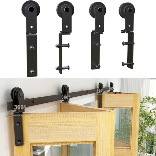 Vista 5 de TSMST Kit de riel de puerta corrediza de granero de doble pliegue de 8 pies/96 pulgadas para 4 puertas, kit de herrajes para puerta de granero