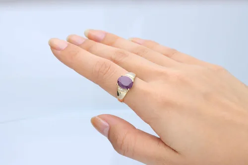 Vista 4 de Gin & Grace Anillo de rubí opaco genuino de oro amarillo de 10 quilates de 3 quilates con diamantes para mujer, joyería hecha a mano