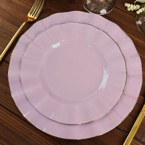 Vista 53 de Tableclothsfactory Paquete de 10 platos redondos de plástico negro de 6 pulgadas para ensalada de postre, platos desechables con borde ondulado