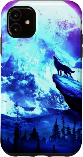 Vista 8 de Funda para iPhone 16 Wolf Mountain Pine Forest Moon Purple Galaxy