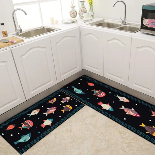 Vista 26 de Alfombras de cocina coloridas para piso, alfombras de cocina antideslizantes, juego de tapetes de cocina de granja, alfombras y tapetes de cocina