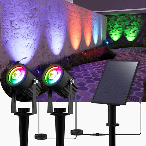 Vista 16 de T-SUN Focos solares al aire libre impermeables, luces de paisaje solares 2 en 1 LED para jardín, focos solares para árbol, jardín, estanque, piscina