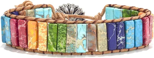 Vista 3 de sedmart - Pulseras de los 7 chakras para mujeres con piedras reales y correa de cuero, cuentas curativas para hombres y mujeres, joyería bohemia