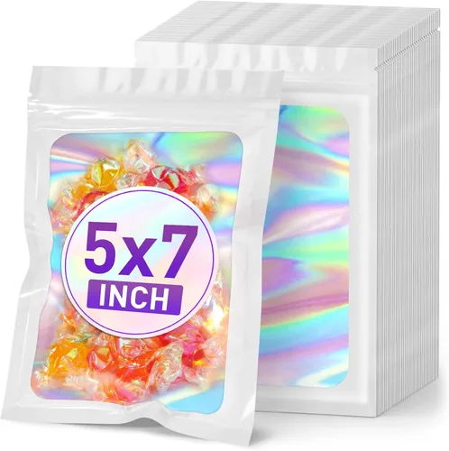 Vista 14 de ANZNKU 50 piezas 7 cm x 23 cm Bolsas holográficas para bolígrafos Bolsas de embalaje para bolígrafos Bolsa resellable a prueba de olores