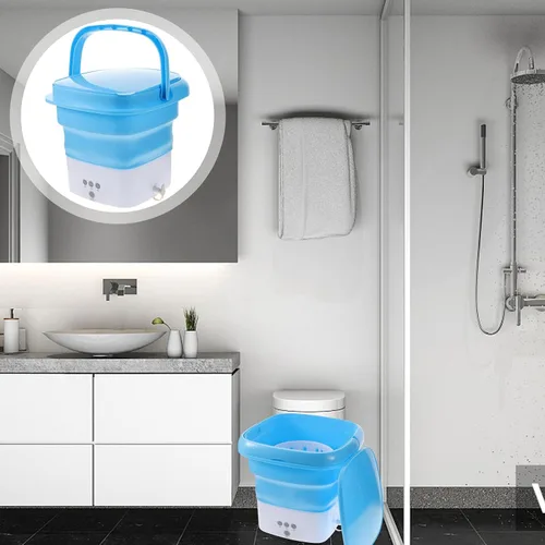 Vista 6 de Angoily Mini lavadora portátil Lavadora plegable para apartamentos y viajes con temporizador de pantalla táctil Simulación de lavado a mano Cesta