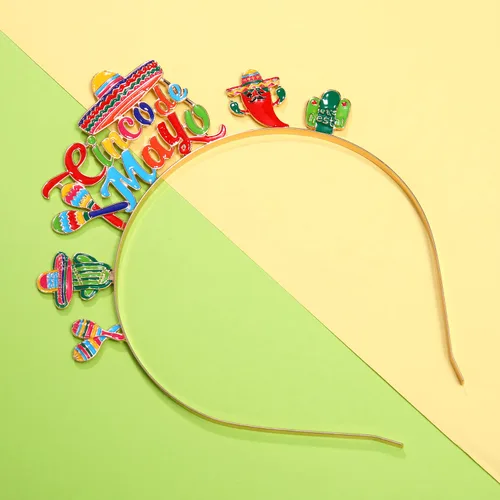 Vista 2 de Cinco De Mayo Diademas Mexicana Fiesta Hairband Sombrero Chili Cactus Piñata Aro Pelo Aro Mexicano Decoración Fiesta Colorido