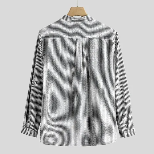 Vista 3 de Alalaso Camisa casual de verano con botones para hombre, manga larga, camisa básica de lino de algodón con bolsillo