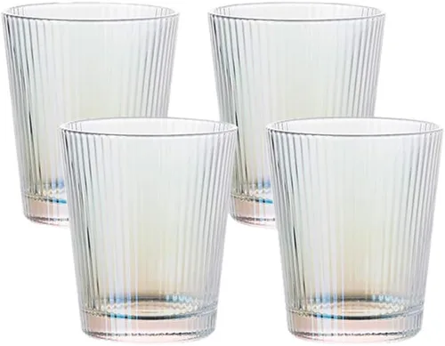 Vista 9 de Sizikato Juego de 4 vasos transparentes clásicos de rayas verticales, vasos de 8 onzas para agua, bebidas, jugo