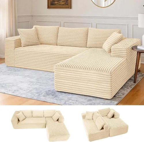 Vista 12 de LUCKLIFE - Sofá seccional modular con chaise en forma de L, sofás sin patas tapizados en pana para sala de estar, sofá cama extragrande, no requiere