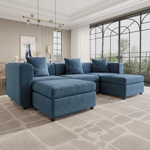 Vista 19 de Sofá modular modular de 3 plazas, terciopelo moderno con funda de cojín extraíble y lavable para espacios pequeños, marco de madera maciza, 108.66