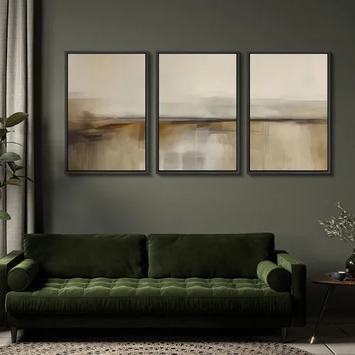 Vista 4 de SIGNFORD - Set de obras de arte en lienzo enmarcado para pared, ilustraciones abstractas de neblina del desierto en tonos neutros beige y marrón