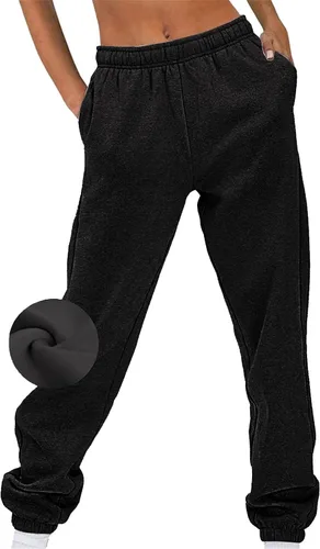 Vista 2 de Pantalones deportivos de cintura alta para mujer, cómodos pantalones de yoga de pierna ancha, cintura elástica casual con bolsillos para trotar