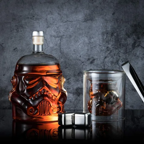 Vista 7 de Juego de decantador de whisky transparente creativo con 2 vasos, regalos para hombres, carafe de whisky con 4 piedras de whisky y pinza, carafe
