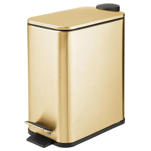 Vista 12 de mDesign Bote de basura rectangular de metal delgado de 1.3 galones/5 litros con pedal de paso, tapa de cierre fácil, forro removible - Papelera