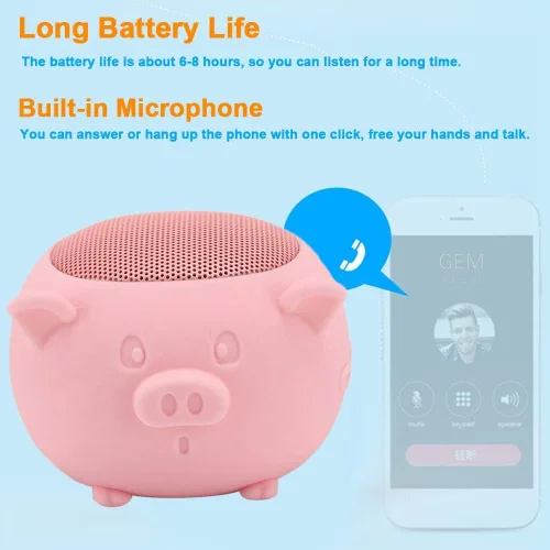 Vista 7 de Lindo altavoz Bluetooth, bonito cerdo mini altavoz portátil Bluetooth 5.0 micrófono integrado para decoración de escritorio, hogar, viajes, saliente