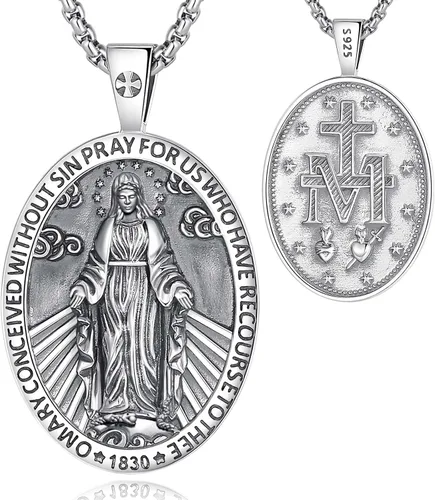 Vista 15 de Vito Collares de Santos de Plata de Ley 925 para Mujeres y Hombres, Colgante de San Miguel/Crucifijo/Caravaca/San Judas/Virgen María, Medalla