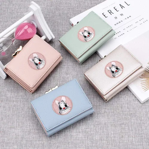Vista 3 de JIUFENG Cartera corta con bloqueo RFID para mujer, monederos multiusos, con bordado de animales, para tarjetas de crédito, monedas, monederos