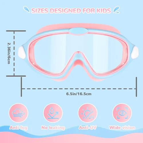 Vista 2 de Supertrip Gafas de natación para niños, paquete de 2 gafas de natación con protección UV antivaho para niños de 6 a 14 años