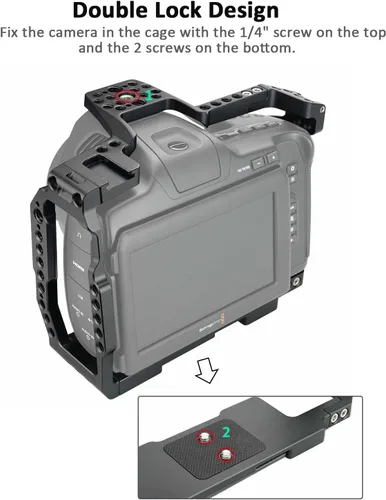 Vista 4 de BMPCC 6K Pro y 6K G2 Kit de jaula completa, con mango superior, riel NATO y soporte SSD T5, para cámara de cine Blackmagic Design Pocket 6K Pro y 6K