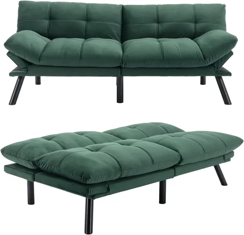 Vista 11 de Anwick Sofá cama futón convertible de terciopelo, sofá cama de 71 pulgadas con respaldo ajustable, moderno sofá biplaza para sala de estar compacta