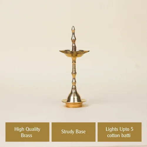Vista 2 de Shubhkart Kerala Samai de latón de 5 pulgadas – Lámpara de aceite sagrado para puja, aarti, rituales de mandir y adoración diaria Deepam