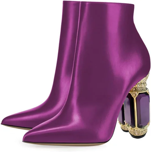 Vista 109 de FSJ Botas de tacón alto con punta puntiaguda para mujer, con tacón alto, con cremallera lateral brillante, estilo casual, para uso diario, zapatos