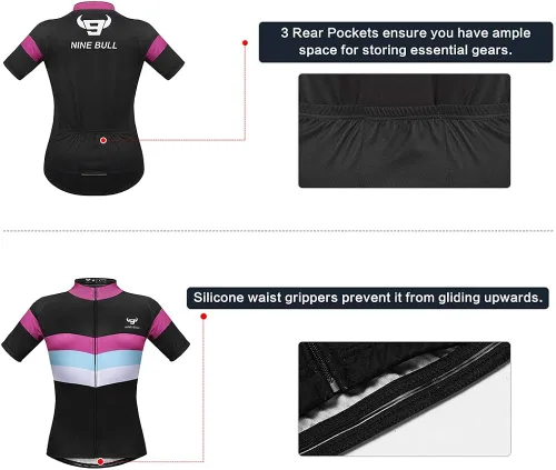 Vista 3 de Maillot de ciclismo de manga corta para mujer, ropa de bicicleta de carretera, pantalones cortos acolchados