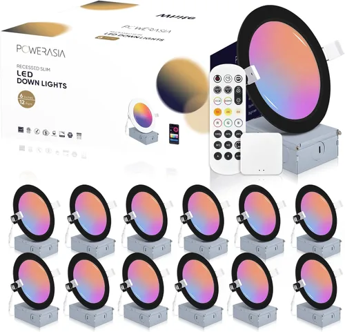 Vista 9 de 2 Pack de iluminación LED empotrable inteligente negra de 4 pulgadas, luces LED empotrables ultradelgadas de 4 pulgadas de 9 W, 850 lúmenes
