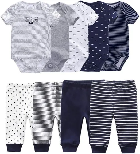 Vista 48 de Conjunto de canastilla para bebé, 9 piezas, conjunto de mamelucos y pantalones, conjunto de regalo unisex para bebé