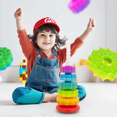 Vista 5 de BYFWH Juguete apilable para bebés, juguetes apilables de primera calidad para niños, juguete apilable giratorio para bebés y niños pequeños, juguete