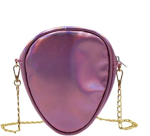 Vista 2 de ZGMYC Bolso cruzado de holograma con patrón alienígena con purpurina y correa de cadena para niños, adolescentes, niñas y mujeres, Rosado
