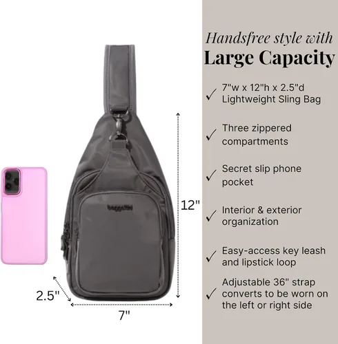 Vista 4 de Bolso de hombro convertible de Baggallini Central Park para mujer, de 12"x7", con correa ajustable