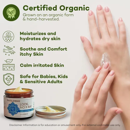 Vista 2 de Look NO X MA Crema calmante para la piel, 2 onzas, 100% orgánica, infusión de caléndula y manzanilla, crema hidratante para cuerpo y cara, hecha a